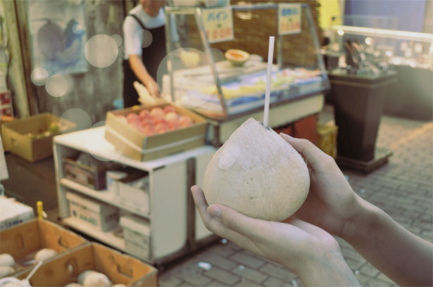 Fresh coconut juice in Ameya Yokocho