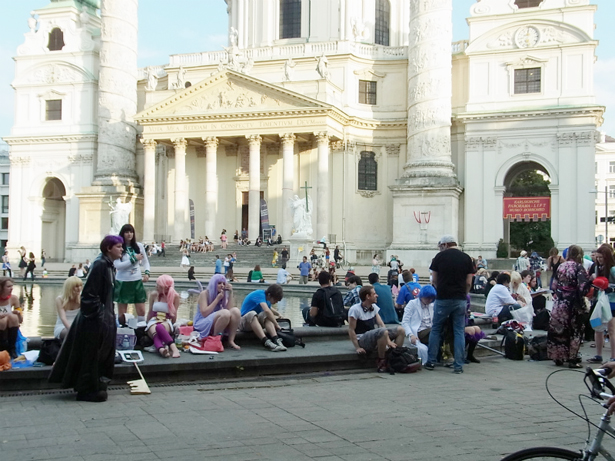 Cosplayers in front of the St. Charles's Church